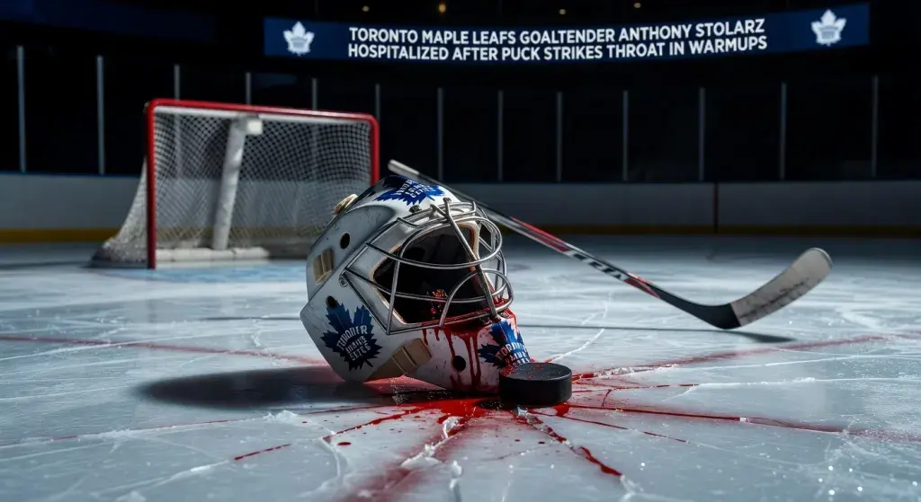 Toronto Maple Leafs Goaltender Anthony Stolarz Hospitalized After Puck Strikes Throat in Warmups